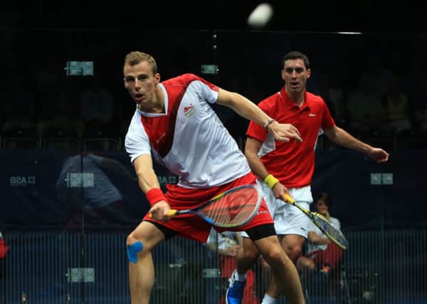 England's Nick Matthew in action against Mauritius' Xavier Koenig at Scotstoun Sports Campus. Picture: PA