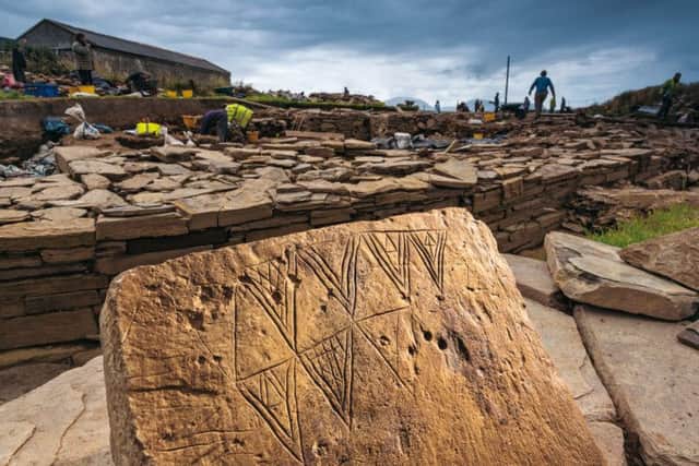 A ecorative stone incised with a geometric motif at Ness of Brodgar. Picture: Jim Richardson/National Geographic