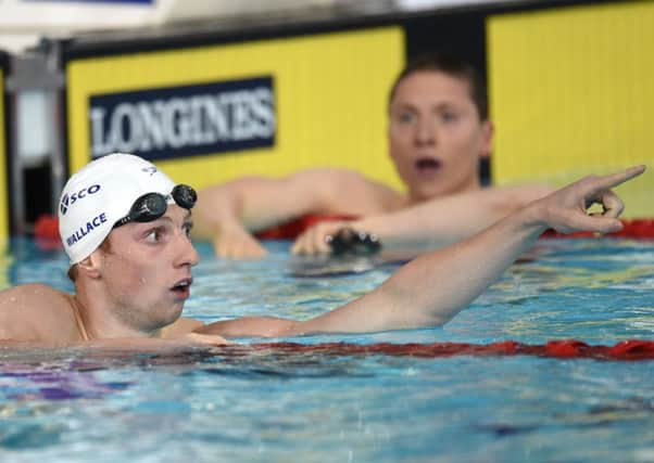 Scotland's Daniel Wallace wins gold in the Men's 400m Individual Medley in the swimming at Tollcross Swimming Centre. Picture: Jane Barlow