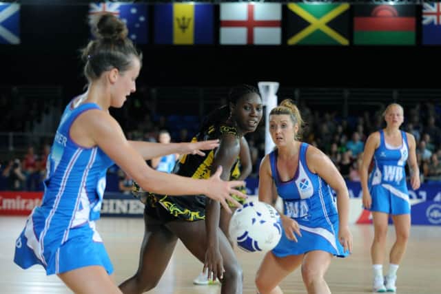 Scotland's Karin Connell and Lynsey Gallagher and Jamaica's Kasy Evering. Picture: Lisa Ferguson