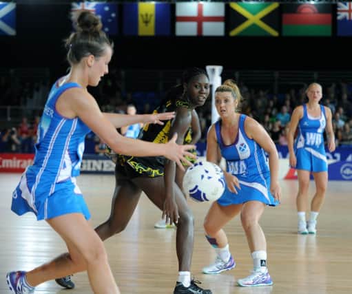 Scotland's Karin Connell and Lynsey Gallagher and Jamaica's Kasy Evering. Picture: Lisa Ferguson