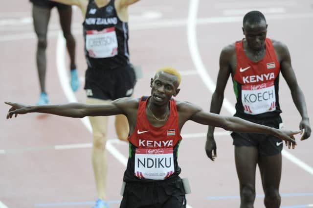 Caleb Ndiku of Kenya took the first track gold of the Games when winning the 5,000 metres. Picture: Greg Macvean