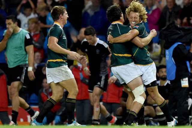 South Africa celebrate after defeating New Zealand. Picture: Ian Rutherford