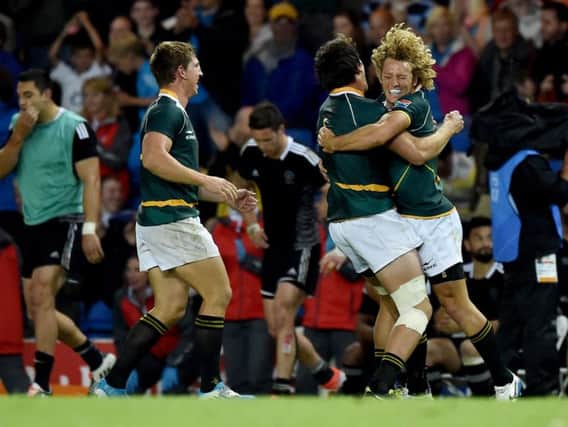 South Africa celebrate after defeating New Zealand. Picture: Ian Rutherford