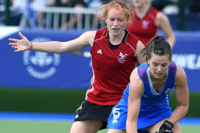 Scotlands Leigh Fawcett steers the ball away from Sarah Jones. PicturE: Lisa Ferguson