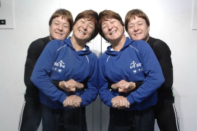 Wrestling twins Donna (blue top) and Fiona Robertson, Fiona will seek to avenge her sister's defeat. Picture: TSPL