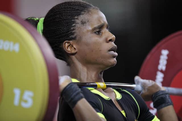 Nigeria's Chika Amalaha competing in the women's weightlifting 53kg class on July 25. Picture: Getty