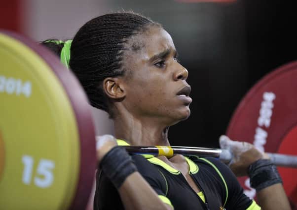 Nigeria's Chika Amalaha competing in the women's weightlifting 53kg class on July 25. Picture: Getty