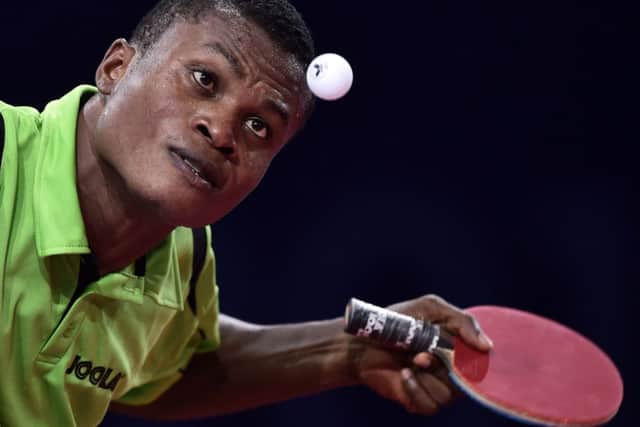 Sheer concentration from Nigeria's Ojo Onaolapo as he serves the ball. Picture: Getty