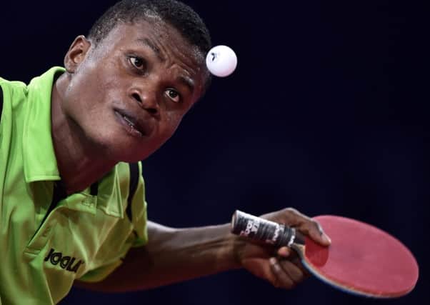 Sheer concentration from Nigeria's Ojo Onaolapo as he serves the ball. Picture: Getty