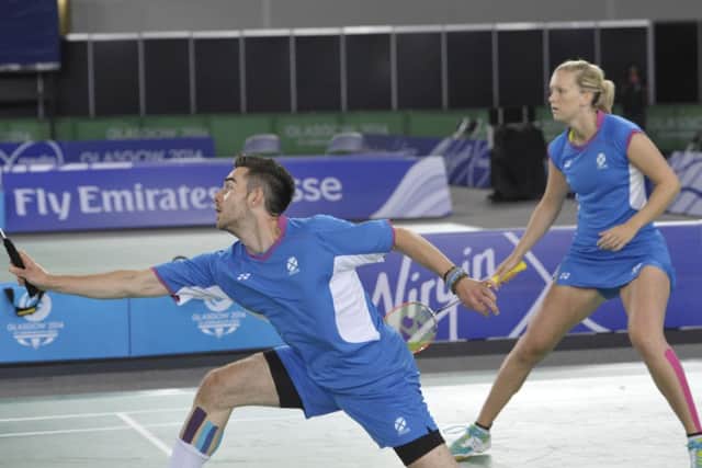 Jillie Cooper & Paul Van Rietvelde in action in their match against Liu & Li of Canada. Picture: Ian Rutherford
