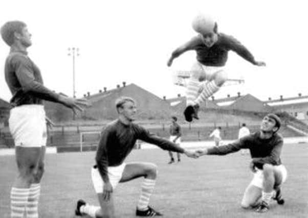 Morton team mates training at Cappielow in 1968. From left: Bjarne Jensen, Per Bartram, Gerry Sweeney, Morris Stevenson