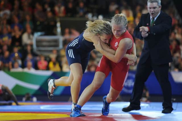 Shannon Hawke (Blue) takes on Jayne Clason in their all-Scottish clash. Picture: Neil Hanna
