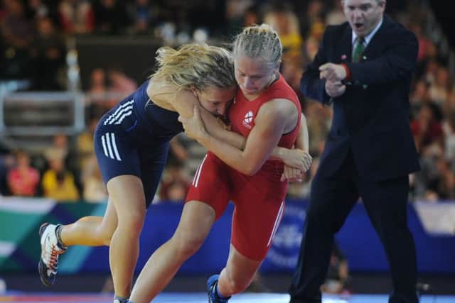 Womens 53kg Quarter Final,
Jayne Clason (red) v Shannon Hawke (Blue) both of Scotland. Picture: TSPL