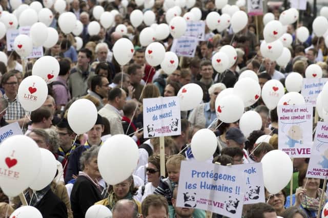Protesters gather at the March4Life in Belgium earlier this year to call for respect for human life. Picture: Getty