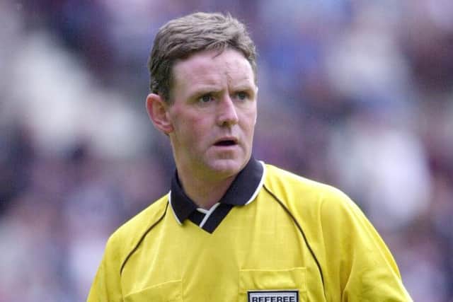 Hugh Dallas pictured refereeing a match between Hibs and Hearts in May 2000. Picture: TSPL