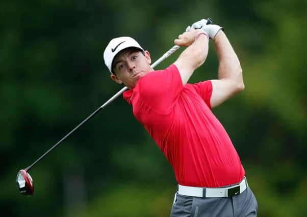 Rory McIlroy drives during a practice round at Firestone Country Club, where he hopes to win a maiden WGC. Picture: Getty