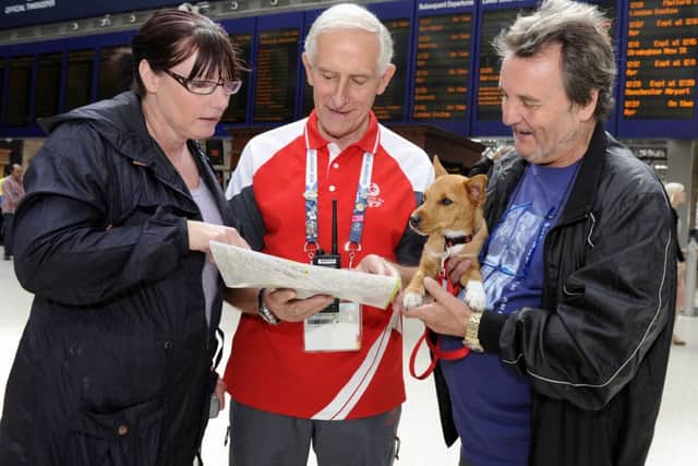 A Clydesider greets visitors in Central station.  Picture: TSPL