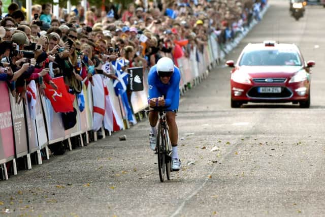Defending champion David Millar rides towards the finish line in yesterdays mens time trial. Picture: Lisa Ferguson