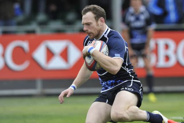Scott Riddell scores try for Scotland. Picture Robert Perry