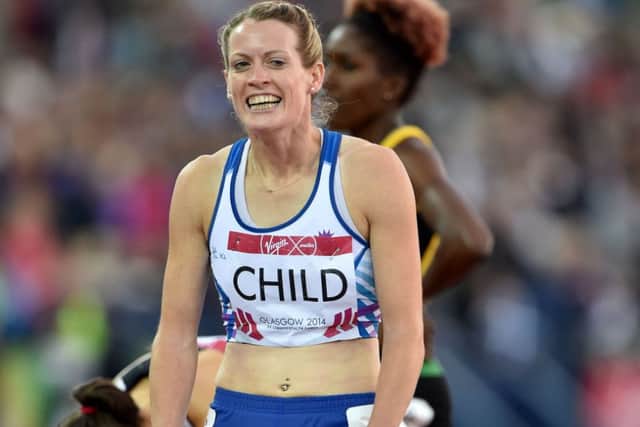 An elated Eilidh Child after crossing the line to take silver in the 400m hurdles. Picture: Ian Rutherford