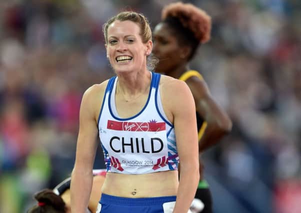 An elated Eilidh Child after crossing the line to take silver in the 400m hurdles. Picture: Ian Rutherford