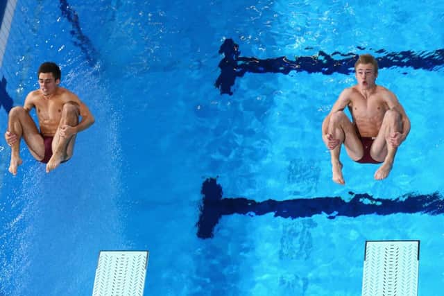 Jack Laugher and Chris Mears of England compete in the Men's Synchronised 3m Springboard Final. Picture: Getty
