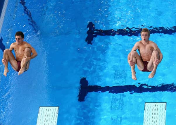 Jack Laugher and Chris Mears of England compete in the Men's Synchronised 3m Springboard Final. Picture: Getty