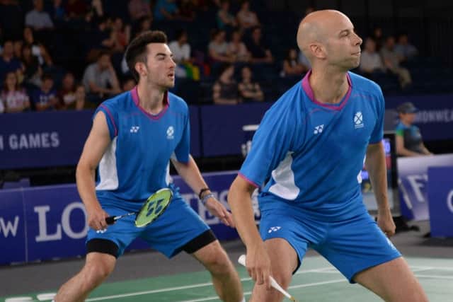 Robert Blair (right) and Paul Van Rietvelde in the mens doubles match. Picture: TSPL