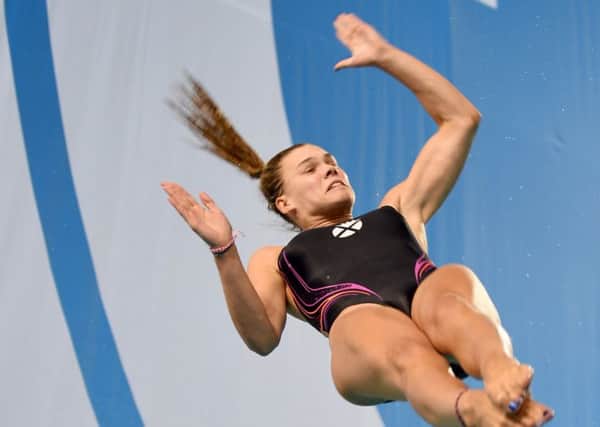 Scotlands teenage diving star Grace Reid in action , where she had no idea she was in second place before her final dive in the onemetre springboard.  Picture: Jane Barlow