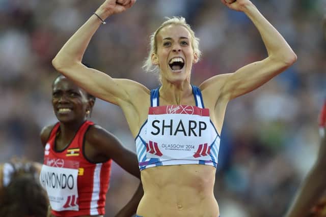 Lynsey Sharp celebrates after crossing the line to win the silver medal. Picture: Ian Rutherford
