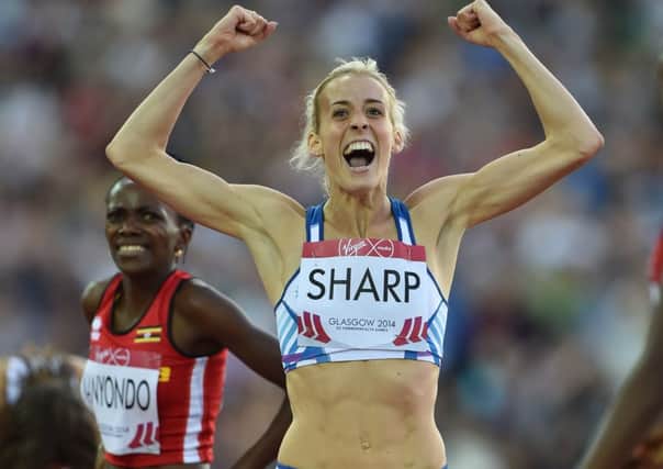 Lynsey Sharp celebrates after crossing the line to win the silver medal. Picture: Ian Rutherford