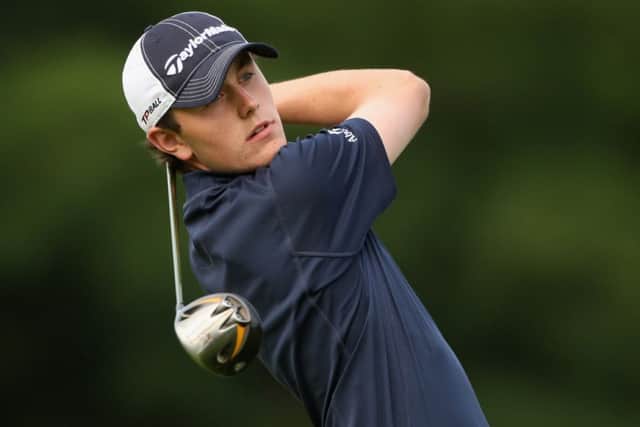 Chris Robb of Scotland tees off on the first hole during the Boys Home Internationals at Hankley Common. Picture: Getty