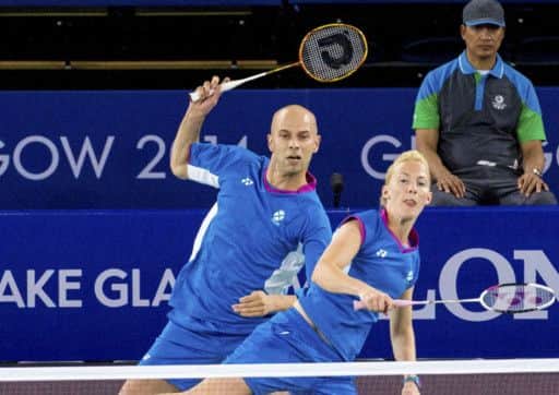 Imogen Bankier and Robert Blair during their mixed doubles medal match. Picture: SNS