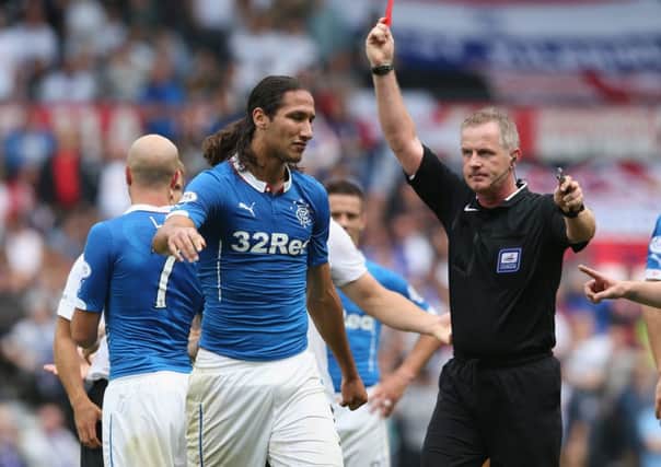 Bilel Mohsni of Rangers is sent off. Picture: Getty