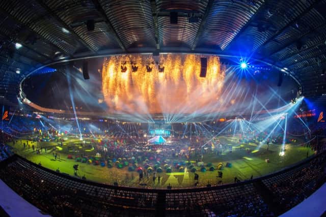 Fireworks are set off over Hampden at the Glasgow 2014 closing ceremony. Picture: SNS