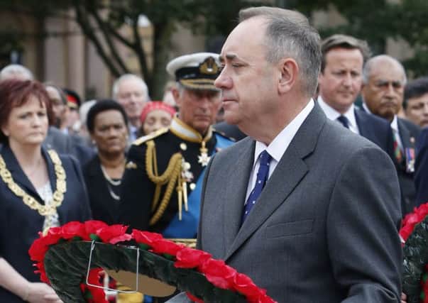 Alex Salmond attends a wreath-laying ceremony at the cenotaph in Glasgow. Picture: Getty