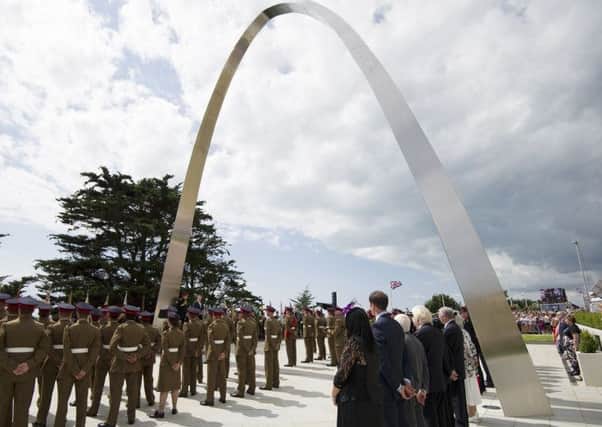 Prince Harry unveiled the memorial arch in Folkestone. Picture: Getty