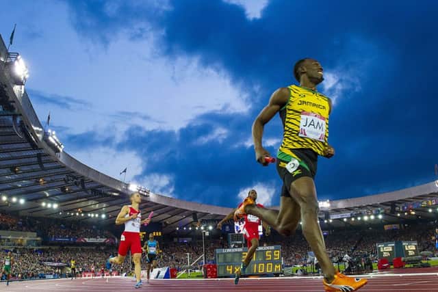 Jamaica's Usain Bolt crosses the line to win the men's 4x100m relay final. Picture: SNS