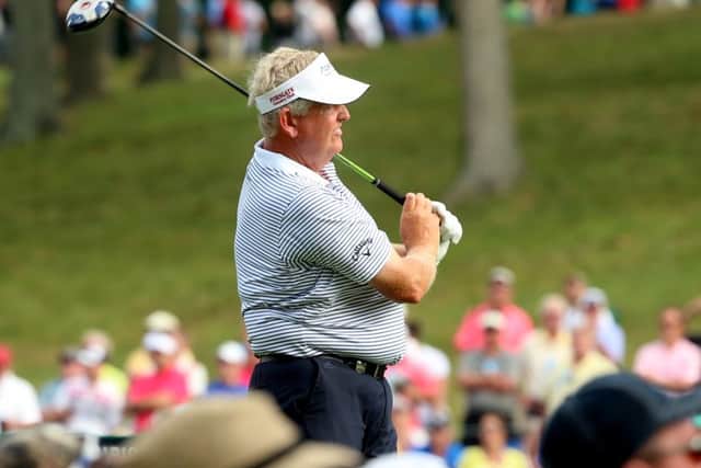 Colin Montgomerie watches his tee shot on the 15th hole during the first round of the 96th PGA Championship at Valhalla. Picture: Getty