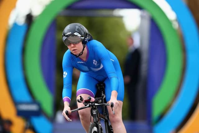 All rounder Katie Archibald competed in the time trial, main, road race, and on the track, below. Photographs: Greg Macvean/Emma Mitchell/Getty Images