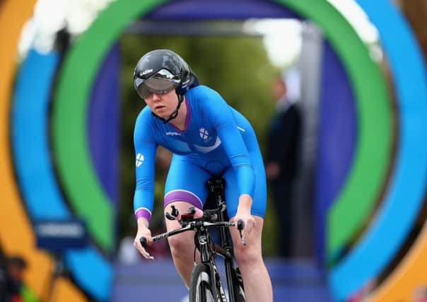 All rounder Katie Archibald competed in the time trial, main, road race, and on the track, below. Photographs: Greg Macvean/Emma Mitchell/Getty Images