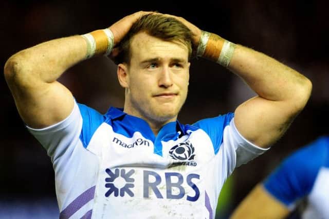 Stuart Hogg and his teammates are set to line up against Tonga on an artificial pitch at Kilmarnock's Rugby Park. Picture: Ian Rutherford