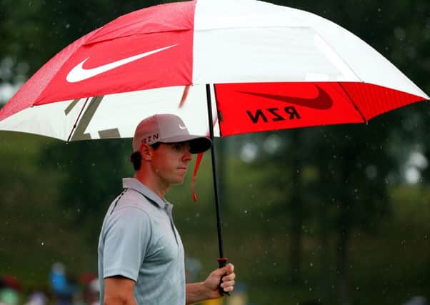 Rory McIlroy walks off the 16th on his way to a second-round 67 which moved the world No 1 to nine under par for the US PGA. Picture: PGA of America via Getty Images