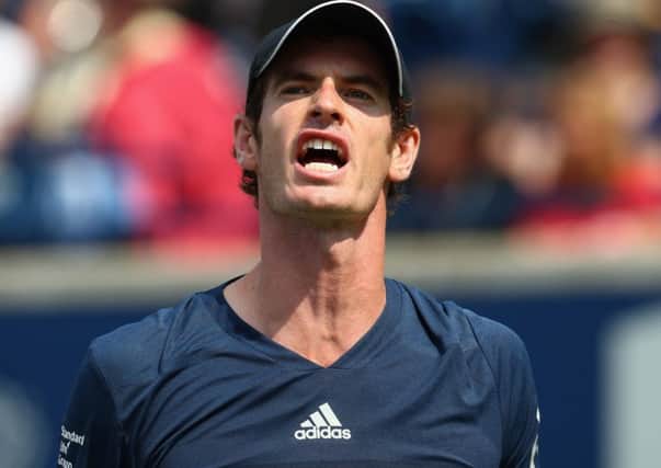 Andy Murray reacts after a point against Jo-Wilfried Tsonga of France in the quarterfinals during Rogers Cup. Picture: Getty