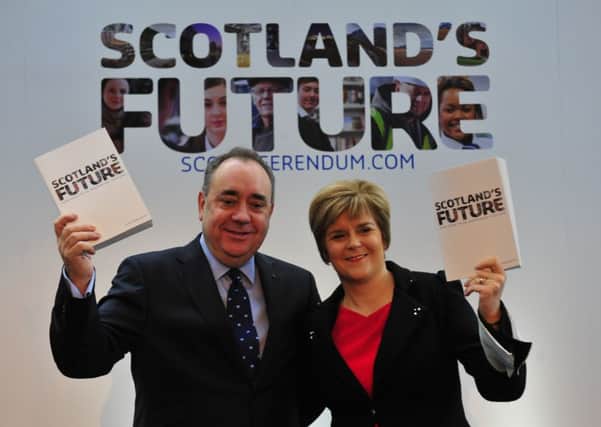 Alex Salmond and Nicola Sturgeon launched the the SNPs white paper that makes  promises without spelling out what it will cost us as compared to staying within the UK. Picture: Robert Perry