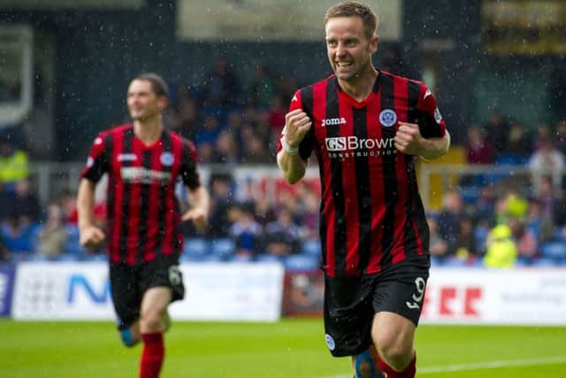 Steven MacLean celebrates after putting St Jonstone two goals ahead. Picture: SNS