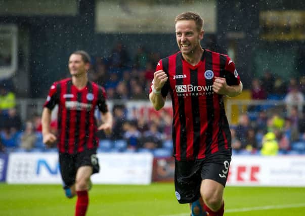 Steven MacLean celebrates after putting St Jonstone two goals ahead. Picture: SNS