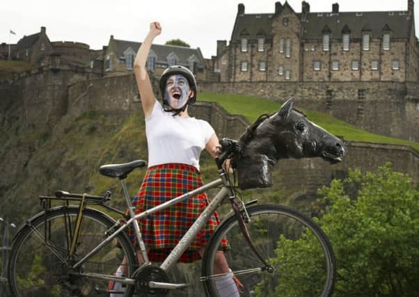 Rachael Clerke performs her 'Freedom speech', in front of Edinburgh Castle. Picture: Jane Barlow