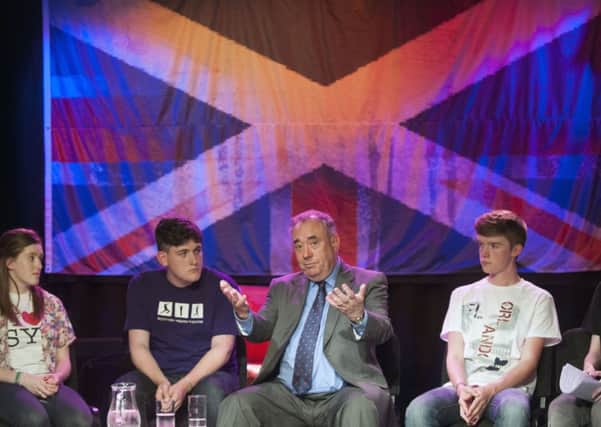 Alex Salmond holds a Q&A session with youngsters during a visit to the Scottish Youth Theatre in Glasgow. Picture: Jane Barlow/PA